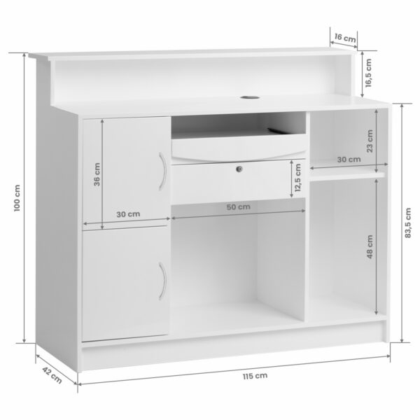 Birou recepție salon Gabbiano G26W cu dulapuri cu cheie, alb, alb, imaginea 10