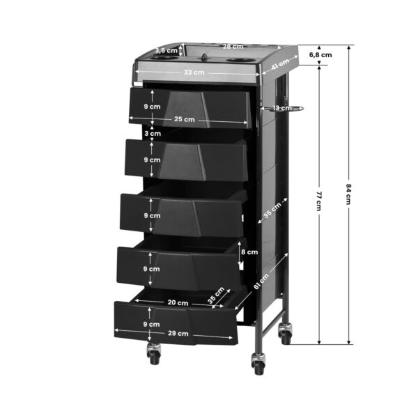 Cărucior coafor Gabbiano 008 cu acces pe două părți, negru, negru, imaginea 7 Cărucior coafor Gabbiano 008 cu acces pe două părți, negru, negru, imaginea 7