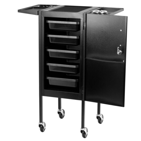 Cărucior coafor Gabbiano Deluxe 500 cu dulap încuiabil, negru, negru, imaginea 7