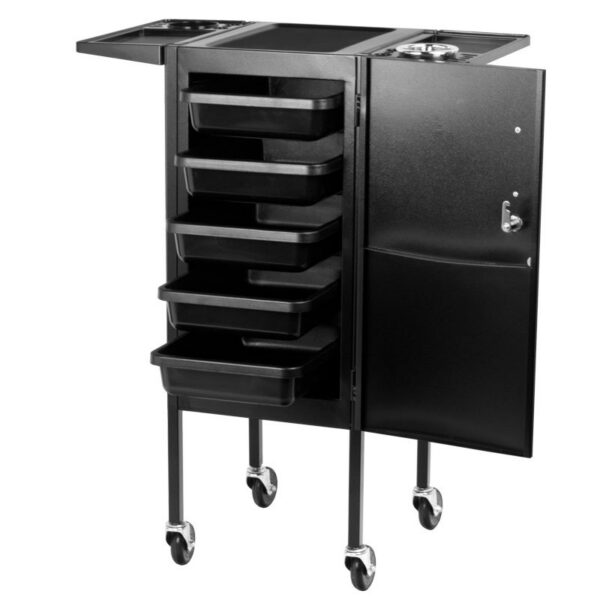 Cărucior coafor Gabbiano Deluxe 500 cu dulap încuiabil, negru, negru, imaginea 8