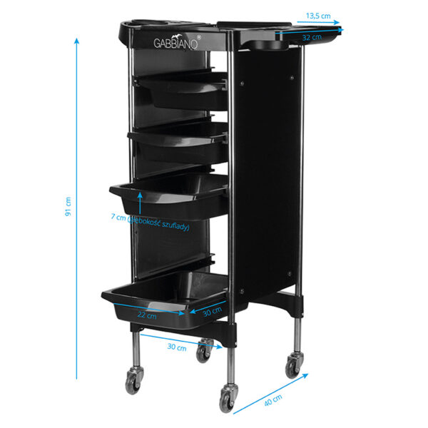 Cărucior coafor Gabbiano FX11-2 din ABS cu cadru de oțel, negru, negru, imaginea 6