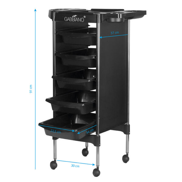 Cărucior coafor Gabbiano FX11-5 din ABS cu cadru de oțel, negru, negru, imaginea 5