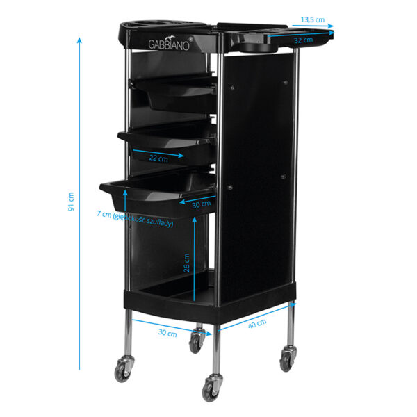 Cărucior coafor Gabbiano FX11-A din ABS cu cadru de oțel, negru, negru, imaginea 4