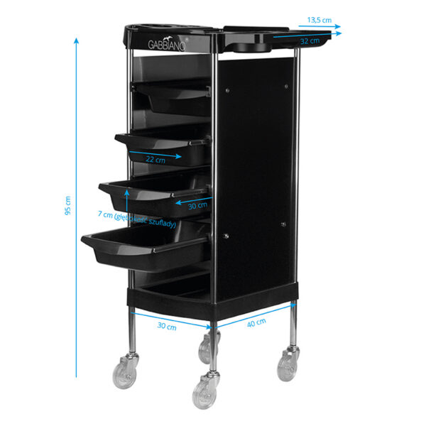 Cărucior coafor Gabbiano FX11-B din ABS cu cadru de oțel, negru, negru, imaginea 6
