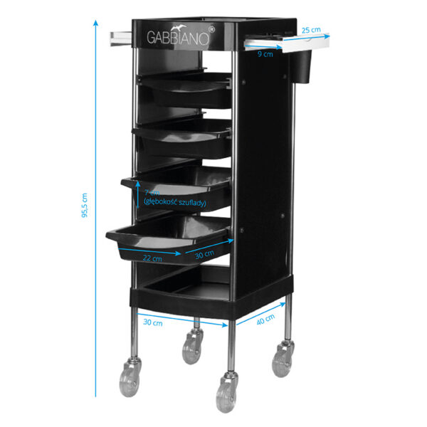 Cărucior coafor Gabbiano FX11F din ABS cu cadru de oțel, negru, negru, imaginea 5
