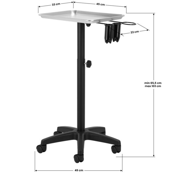 Cărucior coafor Gabbiano L-121B din aluminiu, reglabil pe înălțime, imaginea 5