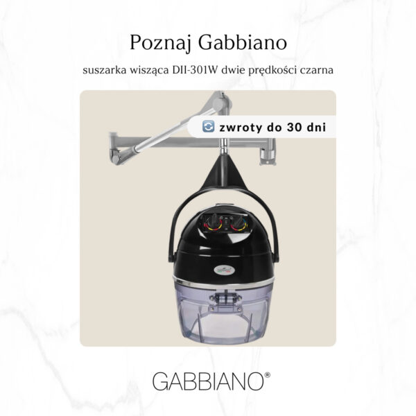 Cască uscare păr suspendată Gabbiano DII-301W, 2 trepte, 950 W, neagră, negru, imaginea 3