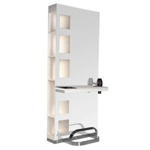Consolă coafor cu oglindă Gabbiano B058 cu rafturi laterale, perlat