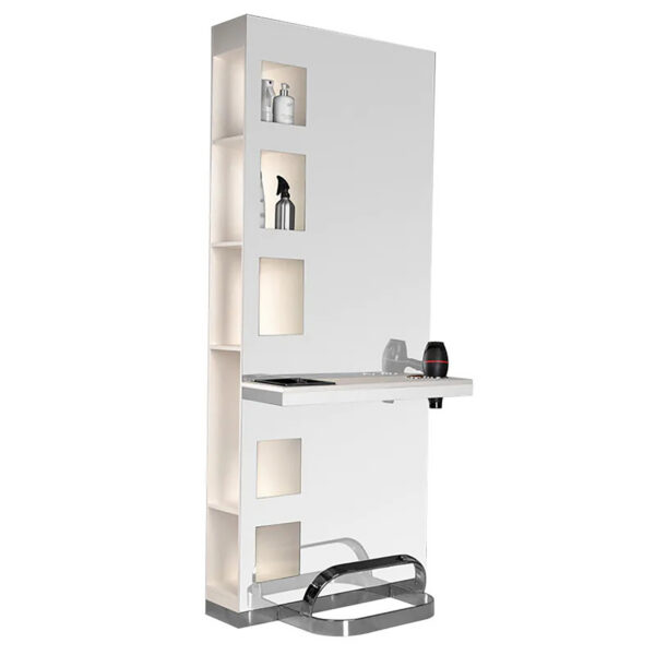 Consolă coafor cu oglindă Gabbiano B058 cu rafturi laterale, perlat, imaginea 2 Consolă coafor cu oglindă Gabbiano B058 cu rafturi laterale, perlat, imaginea 2