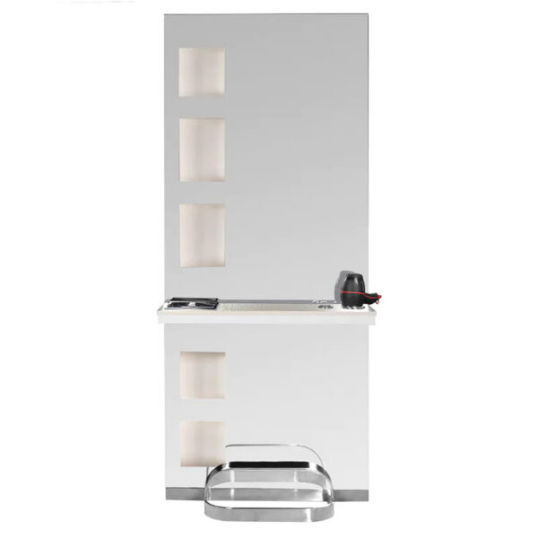 Consolă coafor cu oglindă Gabbiano B058 cu rafturi laterale, perlat, imaginea 4 Consolă coafor cu oglindă Gabbiano B058 cu rafturi laterale, perlat, imaginea 4