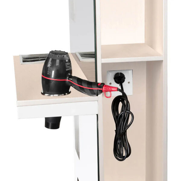 Consolă coafor cu oglindă Gabbiano B058 cu rafturi laterale, perlat, imaginea 5 Consolă coafor cu oglindă Gabbiano B058 cu rafturi laterale, perlat, imaginea 5