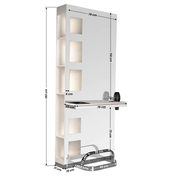 Consolă coafor cu oglindă Gabbiano B058 cu rafturi laterale, perlat, imaginea 7 Consolă coafor cu oglindă Gabbiano B058 cu rafturi laterale, perlat, imaginea 7