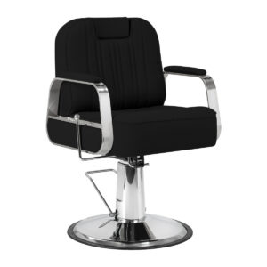 Scaun barber Gabbiano Rufo cu tetieră extensibilă și spătar rabatabil, negru