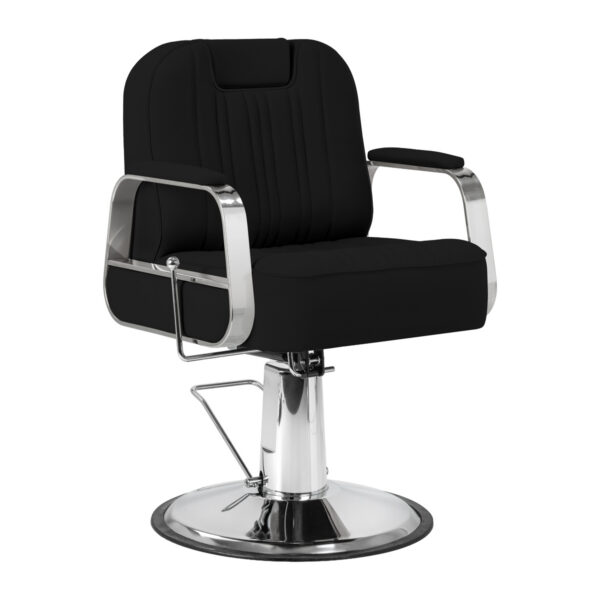 Scaun barber Gabbiano Rufo cu tetieră extensibilă și spătar rabatabil, negru