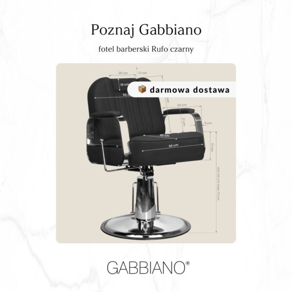 Scaun barber Gabbiano Rufo cu tetieră extensibilă și spătar rabatabil, negru, imaginea 10