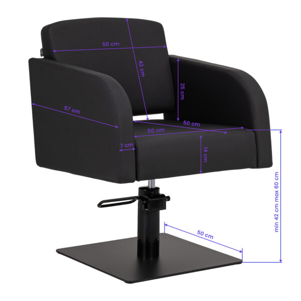 Scaun coafor Gabbiano Elda hidraulic cu bază pătrată, reglaj 42-60 cm, negru, imaginea 9
