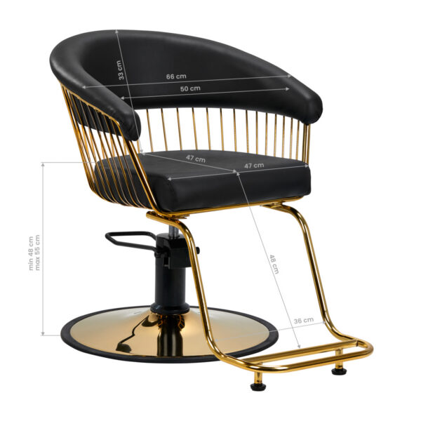 Scaun coafor Gabbiano Lille cu bază aurie, negru, negru, imaginea 8