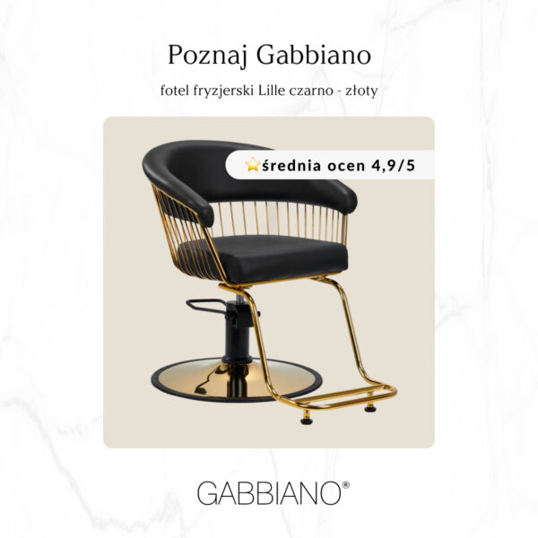 Scaun coafor Gabbiano Lille cu bază aurie, negru, negru, imaginea 9