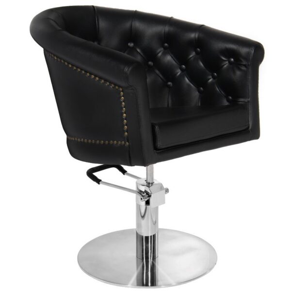 Scaun coafor Gabbiano London cu bază rotundă din inox, negru, negru, imaginea 1