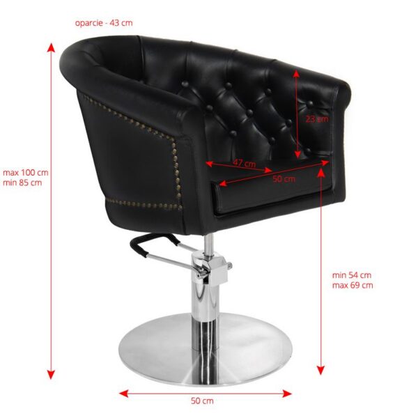 Scaun coafor Gabbiano London cu bază rotundă din inox, negru, negru, imaginea 2