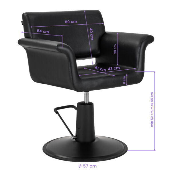 Scaun coafor Gabbiano Lucca hidraulic cu cotiere curbate, negru, imaginea 9