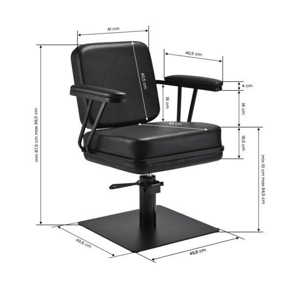Scaun coafor Gabbiano Madrid hidraulic, bază pătrată, negru, negru, imaginea 7