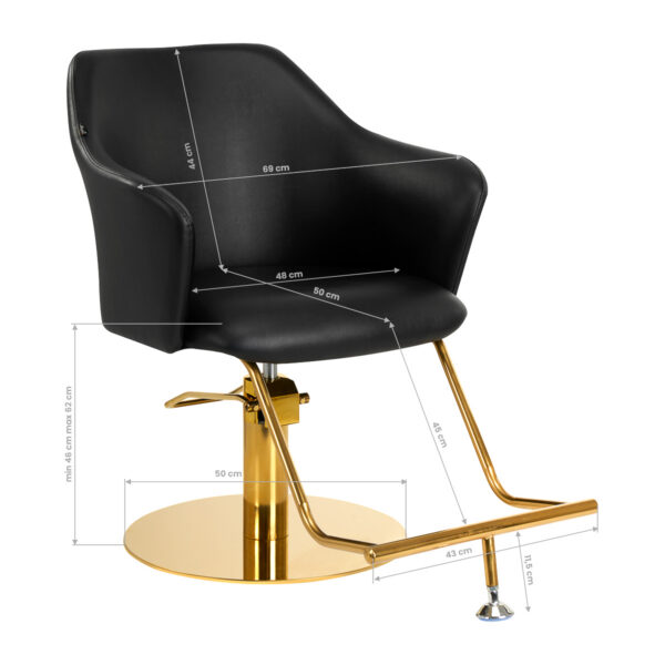 Scaun coafor Gabbiano Marbella cu suport picioare auriu, negru, negru, imaginea 8