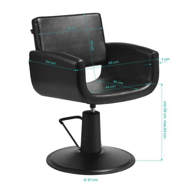 Scaun coafor Gabbiano Mataro hidraulic cu linii rotunjite, negru, imaginea 7