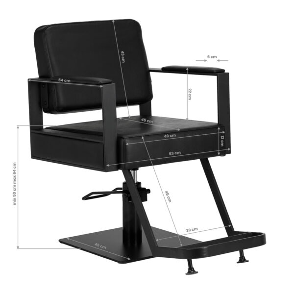 Scaun coafor Gabbiano Modena hidraulic, bază pătrată, stil loft, negru, imaginea 8