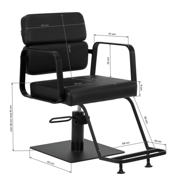 Scaun coafor Gabbiano Porto-BM cu bază pătrată, negru, negru, imaginea 10
