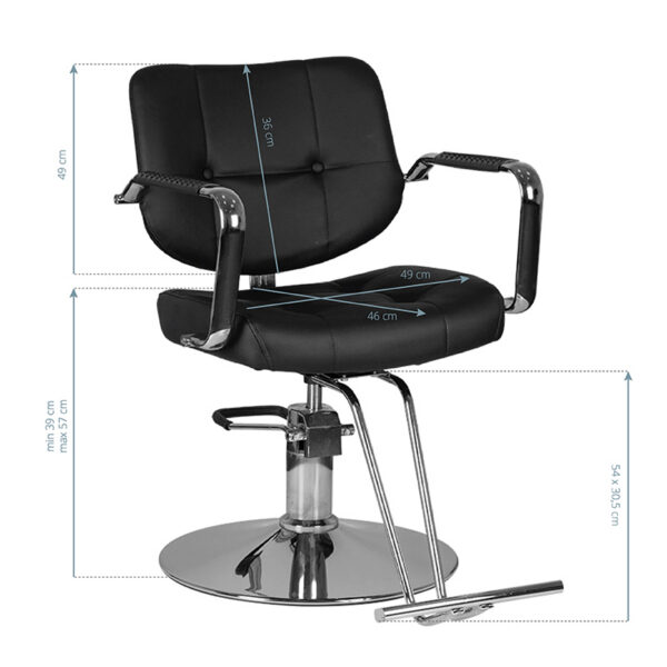 Scaun coafor Gabbiano Vigo din piele ecologică, negru, negru, imaginea 4