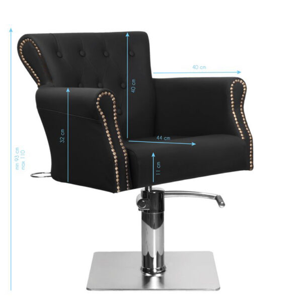 Scaun coafor Hair System BER 8541 cu bază pătrată inox, negru, negru, imaginea 7