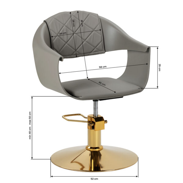Scaun coafor Hair System Halo hidraulic, gri cu bază aurie, gri, imaginea 8