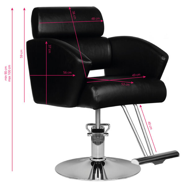 Scaun coafor Hair System HS02 cu bază cromată, negru, negru, imaginea 6