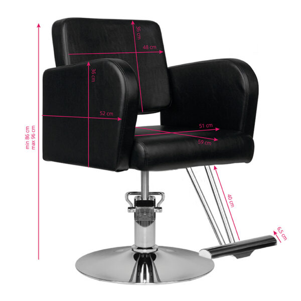 Scaun coafor Hair System HS92 cu bază cromată, negru, negru, imaginea 5
