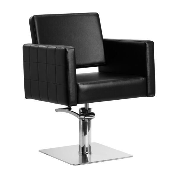 Scaun coafor hidraulic Gabbiano Ankara cu bază pătrată și rotire completă, negru