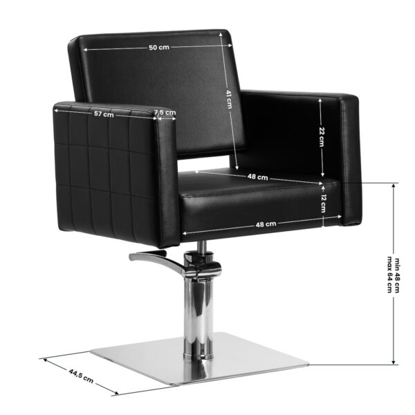 Scaun coafor hidraulic Gabbiano Ankara cu bază pătrată și rotire completă, negru, imaginea 8