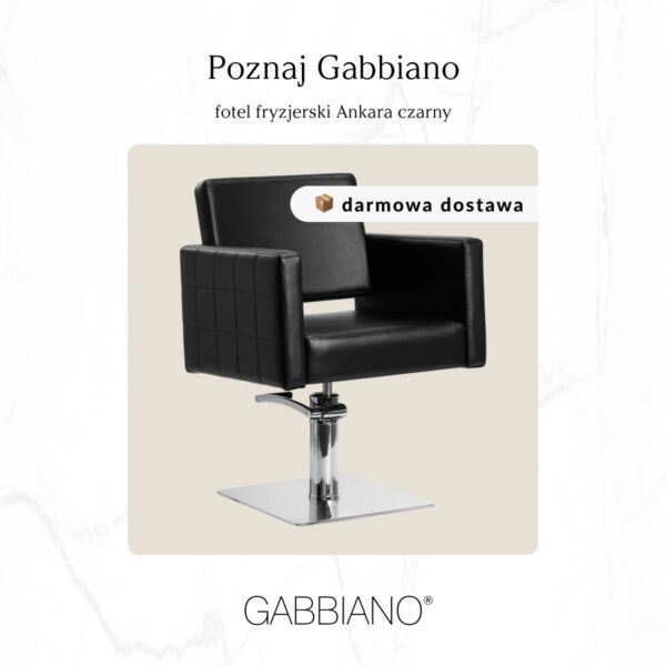 Scaun coafor hidraulic Gabbiano Ankara cu bază pătrată și rotire completă, negru, imaginea 9