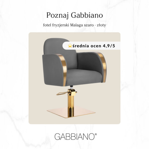 Scaun coafor hidraulic Gabbiano Malaga gri cu bază aurie, gri, imaginea 2