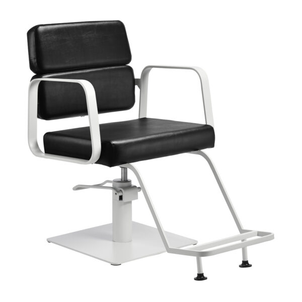 Scaun coafor hidraulic Gabbiano Porto, cadru alb, negru