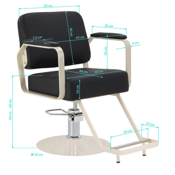 Scaun coafor Omega Aurora cu bază bej și șezut gros, negru, imaginea 10