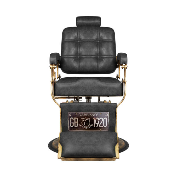 Scaun frizerie Gabbiano Boss Old Leather cu cadru auriu patinat, negru, imaginea 2