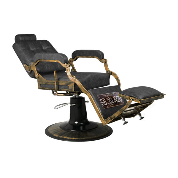 Scaun frizerie Gabbiano Boss Old Leather cu cadru auriu patinat, negru, imaginea 6