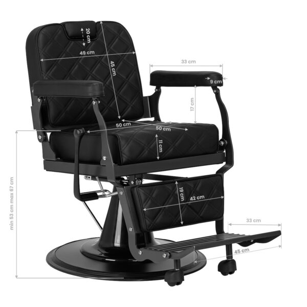 Scaun frizerie Gabbiano Carlos cu tetieră extensibilă 25 cm, negru, imaginea 10