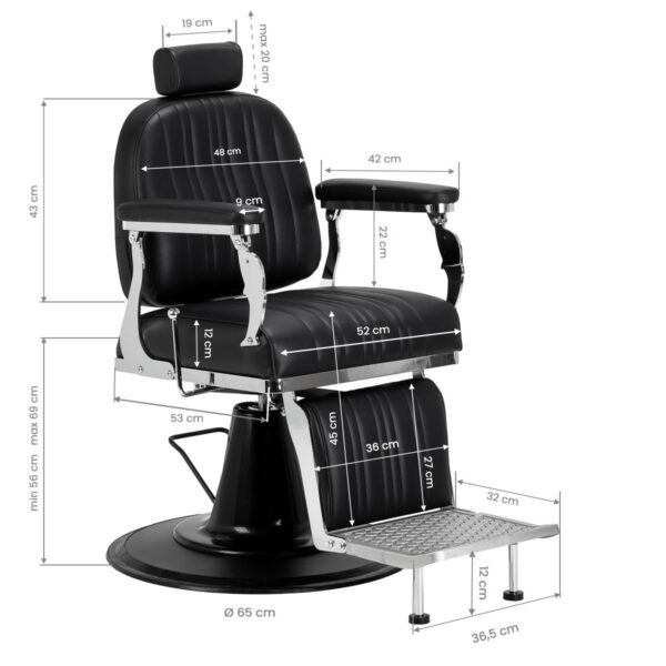 Scaun frizerie Gabbiano Elias hidraulic cu cusături verticale, negru, imaginea 10