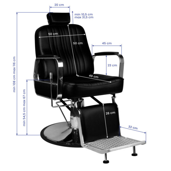 Scaun frizerie Gabbiano Patrizio compact cu spătar rabatabil, negru, negru, imaginea 7