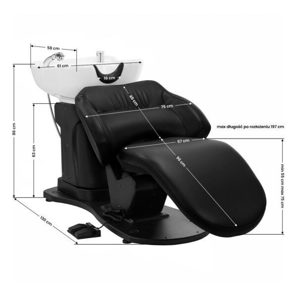 Spălător coafor electric Gabbiano Trycho cu pedală și poziție culcată, negru, imaginea 10