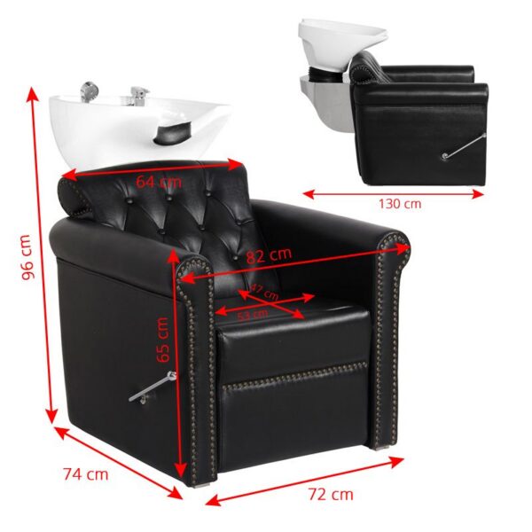 Spălător coafor Gabbiano Berlin Lux cu suport picioare mecanic, negru, negru, imaginea 6