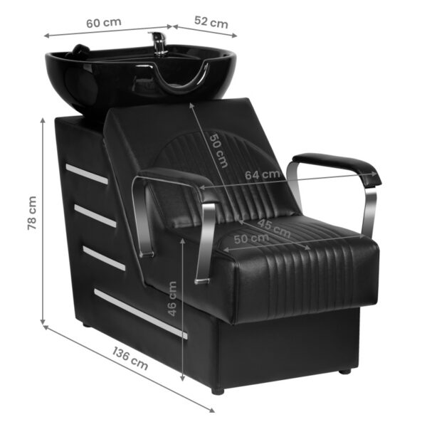 Spălător coafor Gabbiano Orlean cu cotiere metalice, negru, negru, imaginea 9