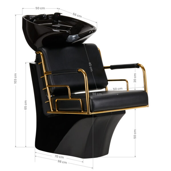 Spălător coafor Gabbiano Prato Gold cu cotiere aurii, negru, negru, imaginea 10